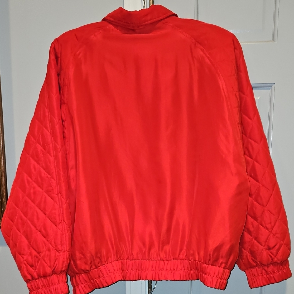 VINTAGE Milano Sport Vibrant Red 100% Silk Jogging Suit Jacket Medium Retro - Picture 7 of 9